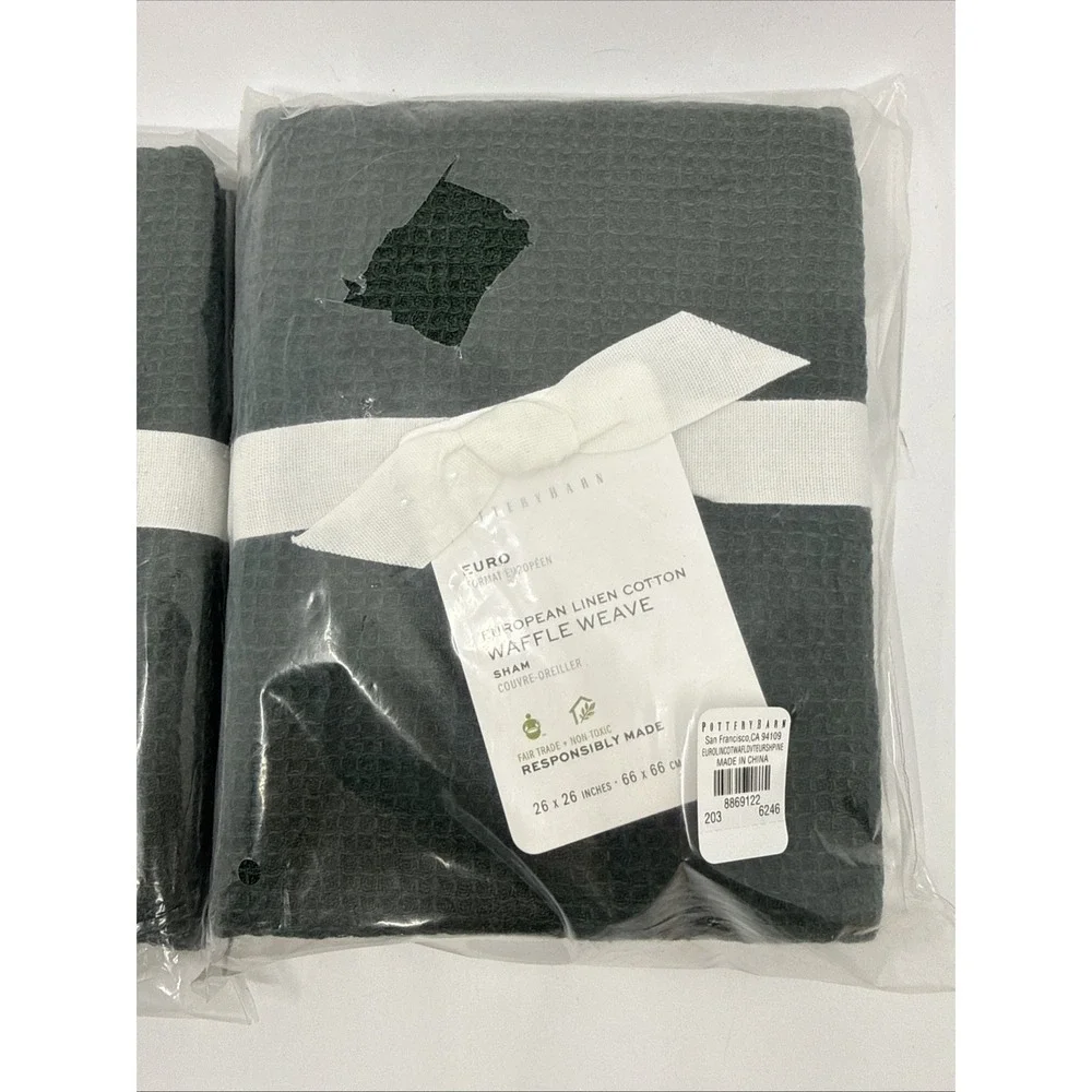 Pottery Barn Pine Euro European Linen Cotton Waffle Weave Set Of 2 Shams New